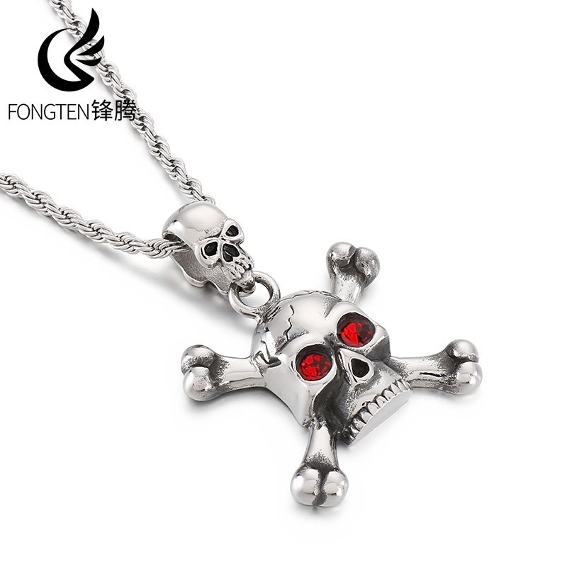Men Accessories Singapore - Fongten-Collier Crâne aux Yeux Rouges en