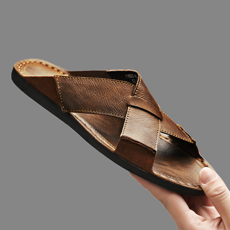 Men'S Accessories Leather - Mode en cuir véritable hommes pantoufles